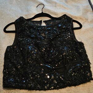 Women's Windsor Black lace & Sequined Built in Bra Crop top Size S